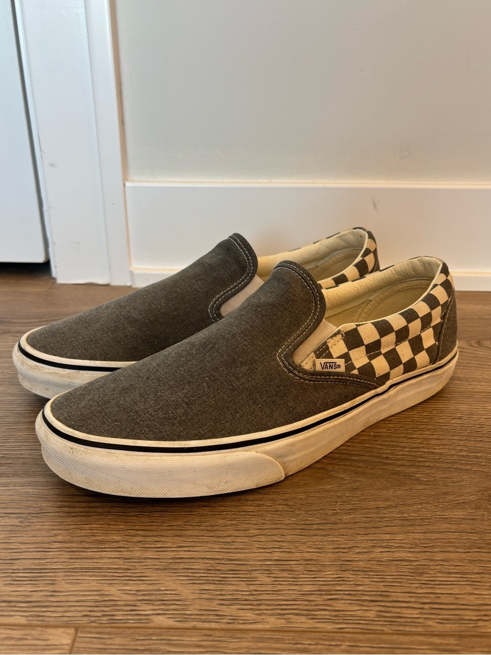 Vans Gray Classic Slip On Side Checkerboard Rare